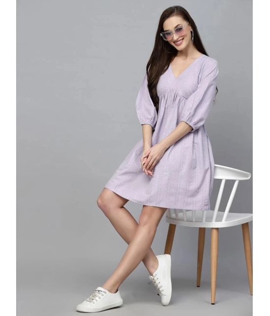 Stylum Cotton Blend Striped Above Knee Womens Fit & Flare Dress - Lavender ( Pack of 1 ) - None