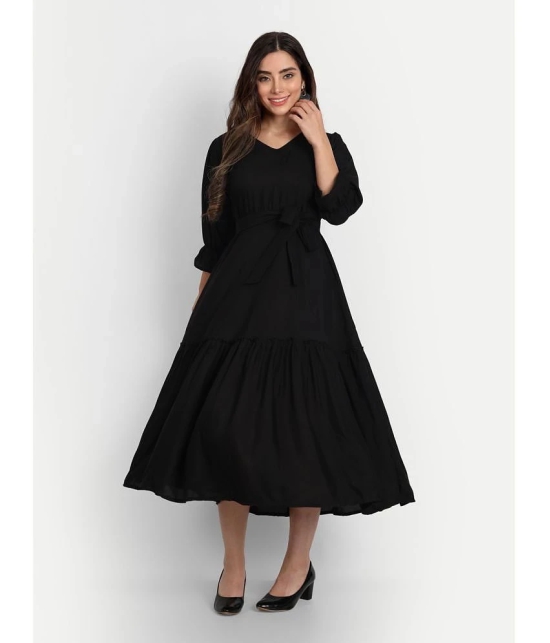 gufrina Rayon Solid Midi Women's Fit & Flare Dress - Black ( Pack of 1 ) - None