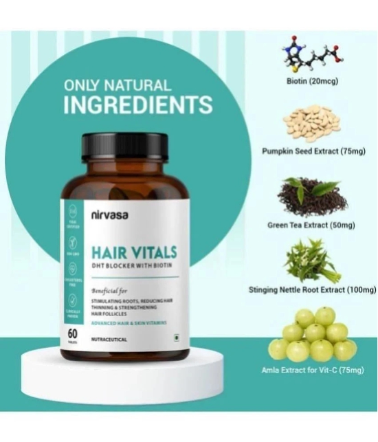 Nirvasa Hair Vitals Biotin Tablets, Hair Supplement with Beta, Sitosterol 60 tablets (Pack of 2)