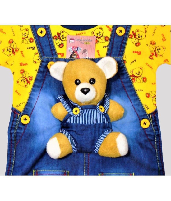 Wise Guys - Yellow & Blue Denim Baby Boy,Baby Girl Dungaree Sets ( Pack of 1 ) - None