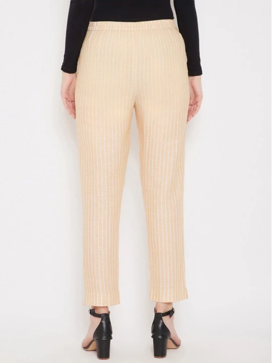 Women Mustard Yellow Striped Smart Trousers