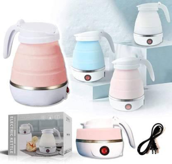 Combo Pack Silicon folding Kettle 600Ml and Vaccum Flask Set (500ML) With 3 Mugs Electric Kettle  (0.6 L, Multicolor)