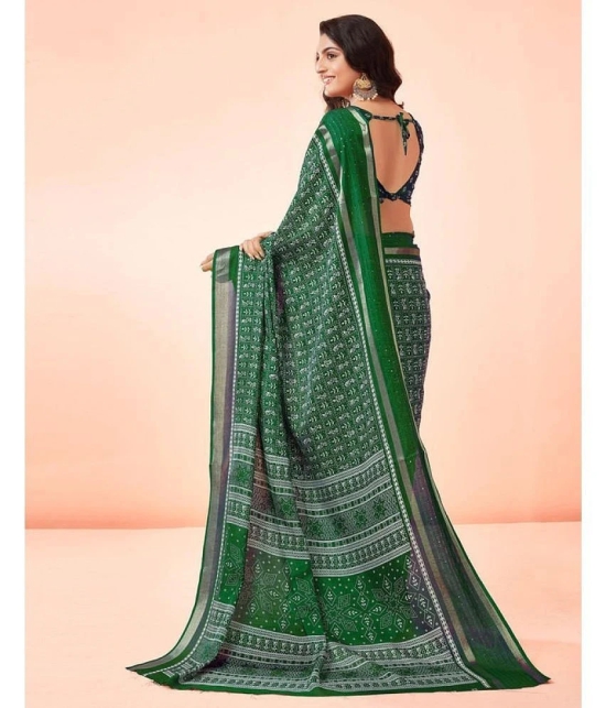 Sitanjali Silk Blend Printed Saree With Blouse Piece - Green ( Pack of 1 ) - Green