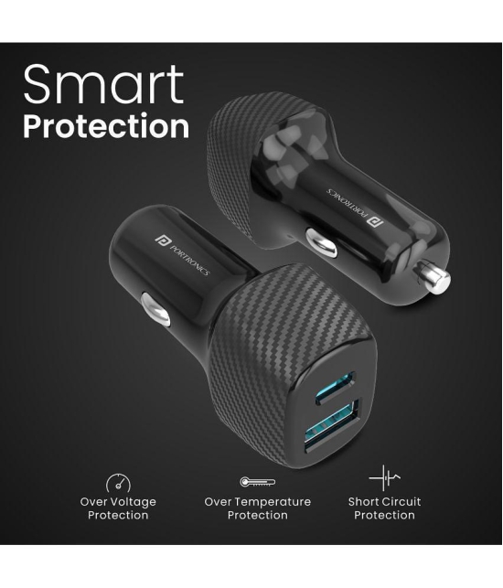 Portronics Car Power 6 36watts Dual USB Car Charger Black POR 1346-With Cable