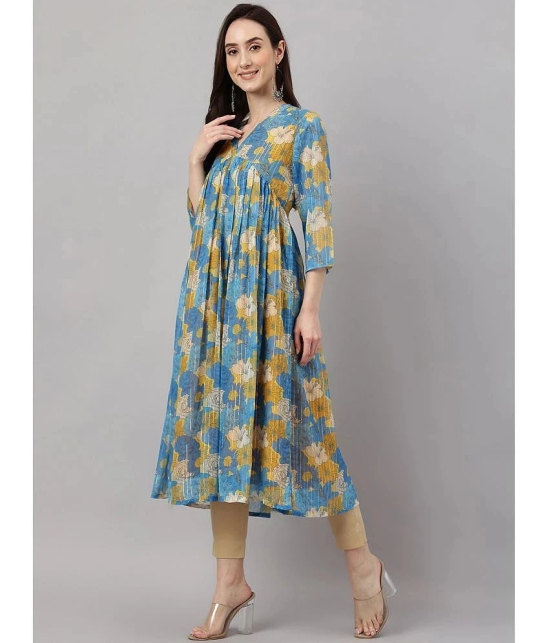 Janasya Chiffon Printed Flared Womens Kurti - Blue ( Pack of 1 ) - None