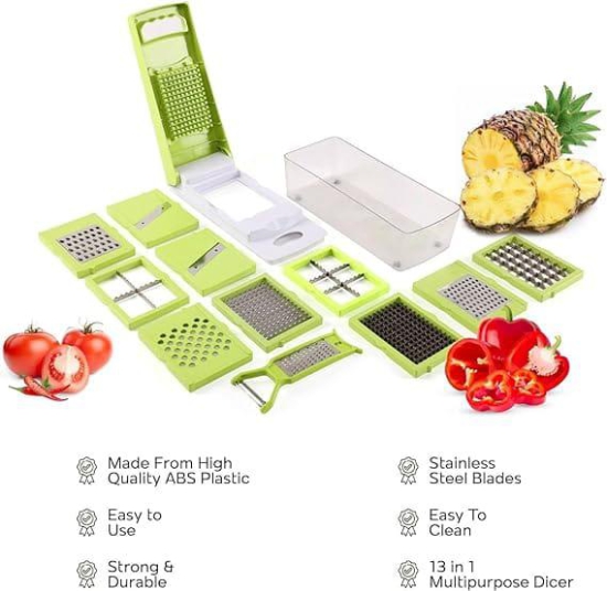 SAUDAGAR Enterprises 12 in 1 Multi Functional Vegetable Cutter for Kitchen Set Fruits Chopper Slicer, Dicer, Grater, Peeler, Chipser, Strainer Set