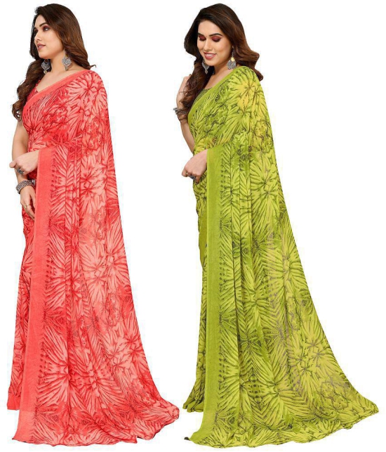 ANAND SAREES Georgette Printed Saree With Blouse Piece - Multicolour ( Pack of 2 ) - Multicolour