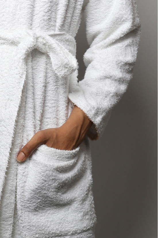 Towel material bathrobe - full length-White / XL