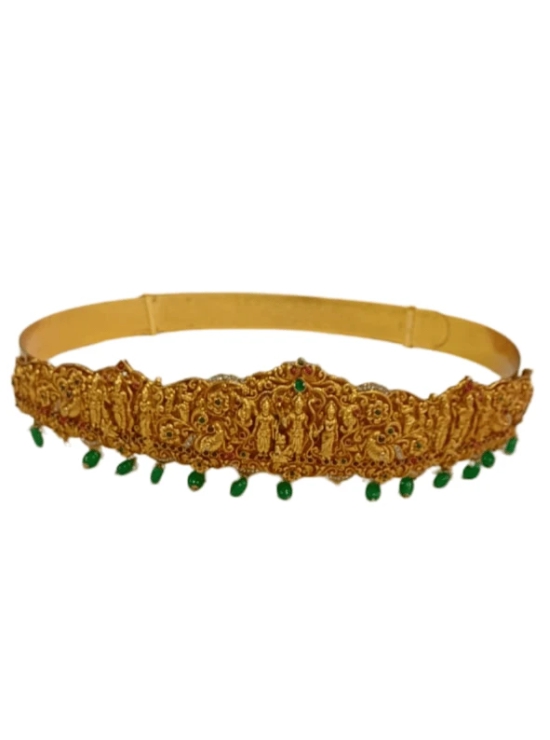 Gold Plated Traditional Indian Vaddanam Waist Belt With Green Beads