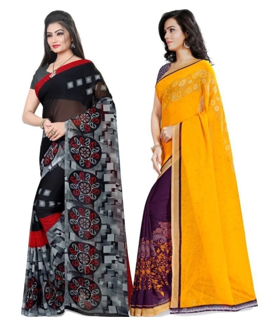 ANAND SAREES Yellow Georgette Saree - Pack of 2