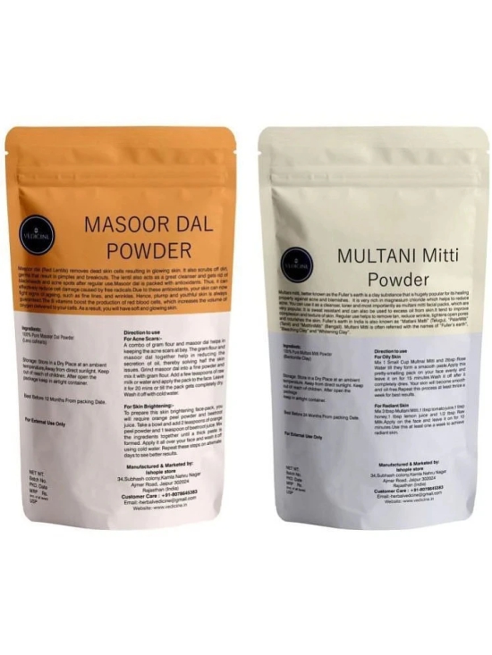 Vedicine Masoor Dal Powder (RED LENTILS) and Multani Mitti Powder For Face and Skin (200 g)