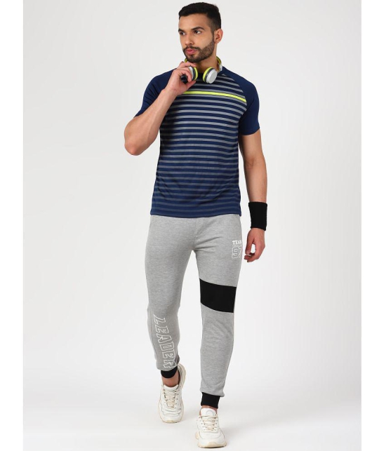 FITMonkey Men Regular Fit Quick Dry Sports Round Neck Half Sleeves Striped T Shirt-Navy - None