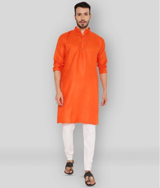 Maharaja Orange Cotton Kurta Pyjama Set - None