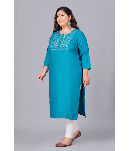 Preksha Rayon Embroidered Straight Women's Kurti - Turquoise ( Pack of 1 ) - None