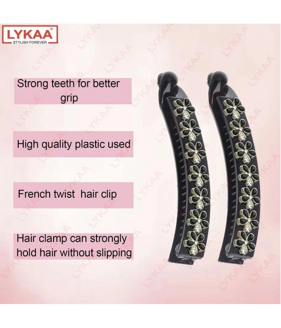 Lykaa Acrylic Plastic Banana Clip With Flowers, Korean Hair Claw For Women (Pack of 2) Black - Black