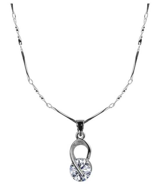 Silver Plated Chain With Unique Solitaire Diamond Pendant  For Women - Silver