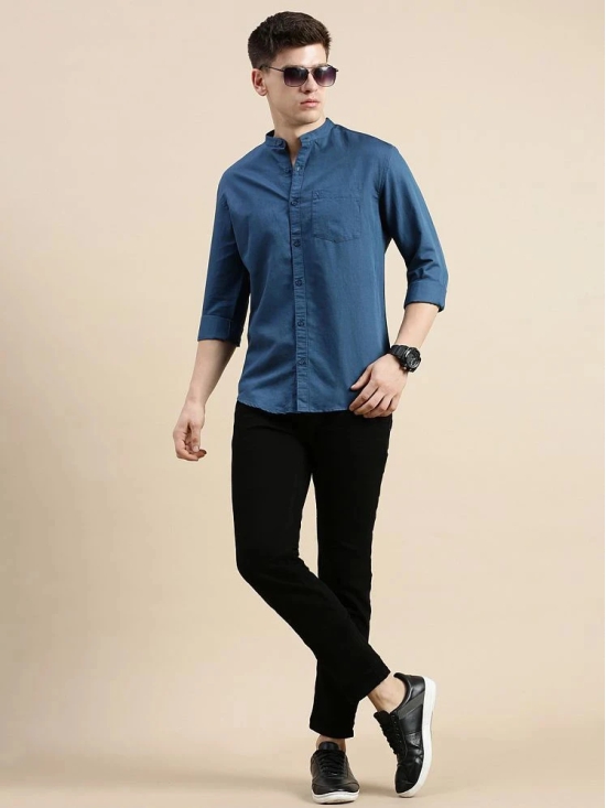 Showoff Linen Regular Fit Solids Full Sleeves Mens Casual Shirt - Teal ( Pack of 1 ) - None