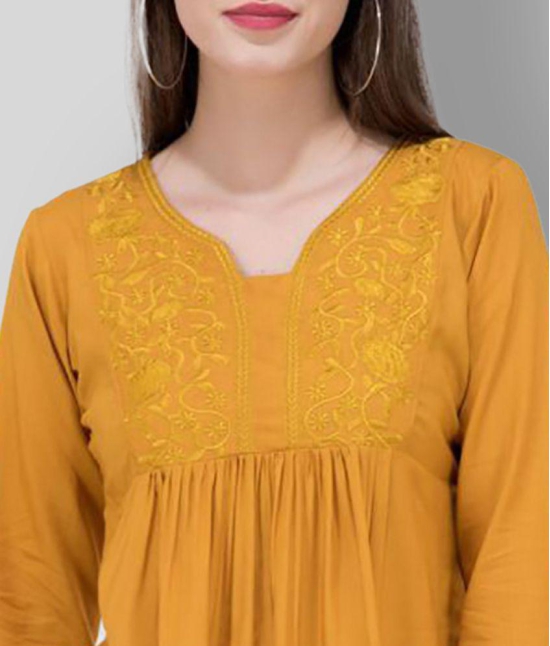 SAAKAA - Yellow Rayon Women''s A-Line Top ( Pack of 1 ) - L
