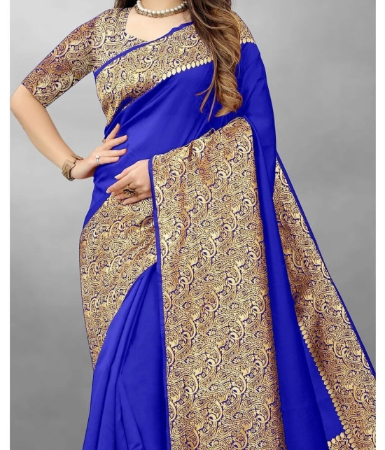 Gazal Fashions Banarasi Silk Embellished Saree With Blouse Piece - Blue ( Pack of 1 ) - Blue