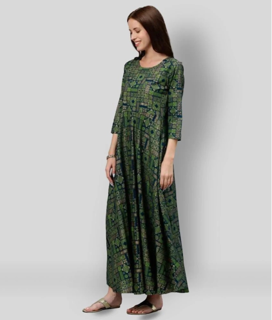 KIPEK - Green Rayon Womens Flared Kurti ( Pack of 1 ) - S