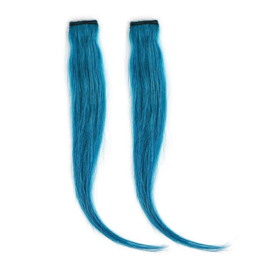 RefynHair - 100% Natural Human Hair Extensions Wigs | Teal Color Streax | 16 Inches | Pack of 2 | Streaks Highlighter For Women And Girls | Rainbow Color Hair Extensions for Festival Party