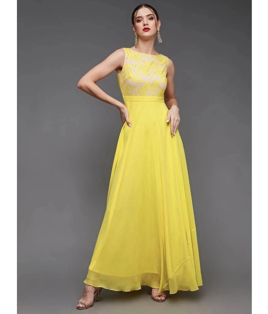 Miss Chase Polyester Self Design Full Length Womens Fit & Flare Dress - Yellow ( Pack of 1 ) - None