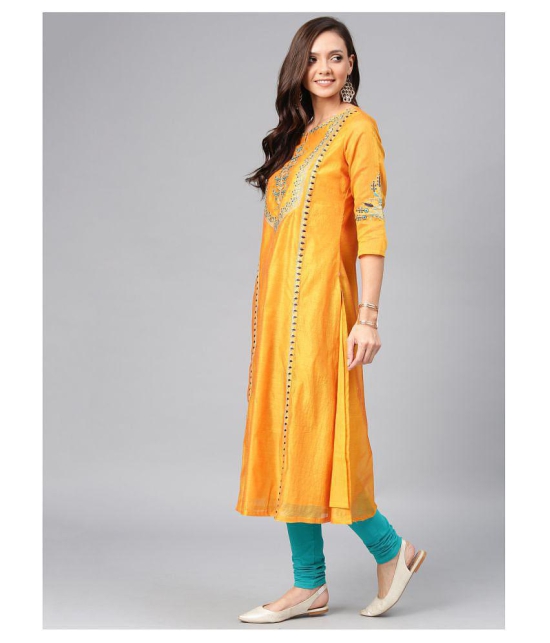 Alena - Yellow Chanderi Womens Flared Kurti - XS