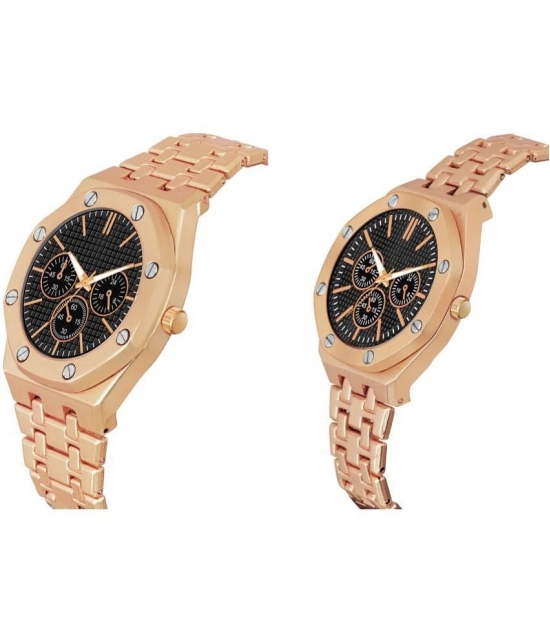 acnos Rose Gold Stainless Steel Analog Couples Watch