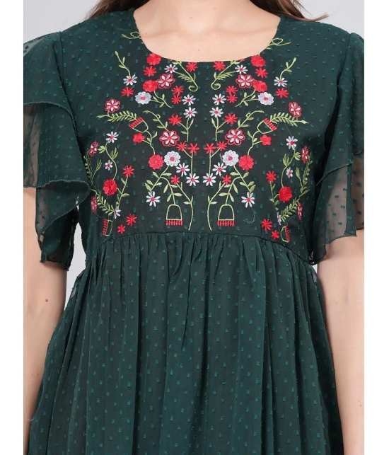 JC4U Crepe Embroidered Midi Womens Fit & Flare Dress - Green ( Pack of 1 ) - None