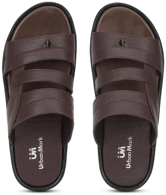 UrbanMark Men Comfortable Faux Leather Thong Sandals - Brown - None