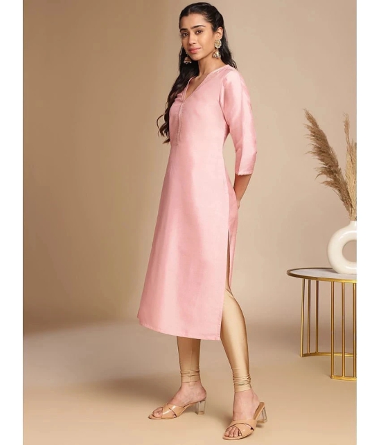 Janasya Silk Blend Solid Straight Womens Kurti - Pink ( Pack of 1 ) - None