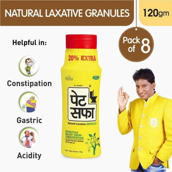 Pet Saffa Natural Laxative Granules 120gm, Pack of 8 (Helpful in Constipation, Gas, Acidity, Kabz), Ayurvedic Medicine