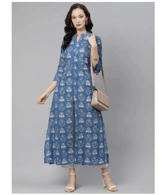 Divena Blue Cotton Straight Kurti - Single - L