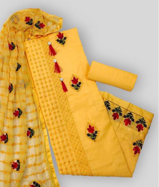 Gazal Fashions - Unstitched Yellow Cotton Blend Dress Material ( Pack of 1 ) - Yellow