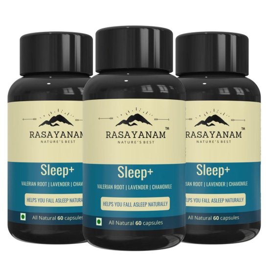 Rasayanam Sleep+ PACK OF 3 | Valerian Root, Lavender, Chamomile | Helps calm & sleep naturally | Non habit forming