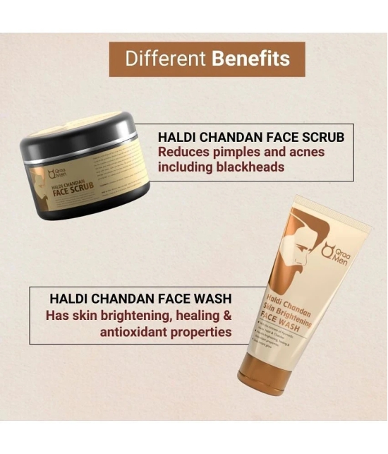 Qraa Men Haldi Chandan Face Care Kit - Combo pack of Haldi chandan Face wash 100g & Scrub 100g | Lightens & Brightens skin tone with turmeric extracts