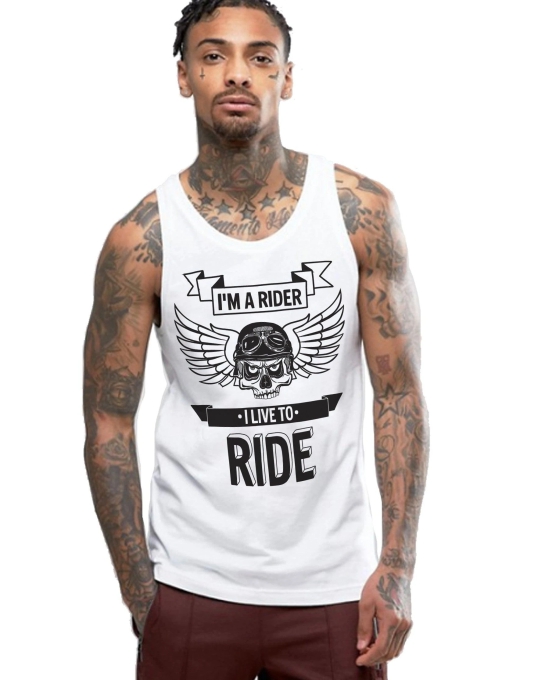 Young Trendz Bio-Wash Cotton RIDER Printed Vest-White / Large / 100% Bio Wash Cotton