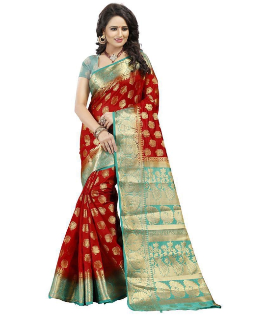 fab woven - Red Silk Blend Saree With Blouse Piece ( Pack of 1 ) - Red