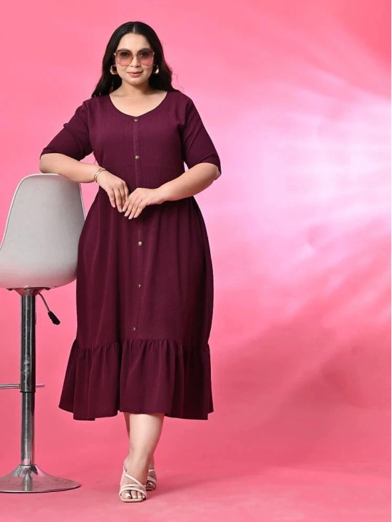 PrettyPlus by Desinoor.com Polyester Self Design Midi Womens A-line Dress - Wine ( Pack of 1 ) - None