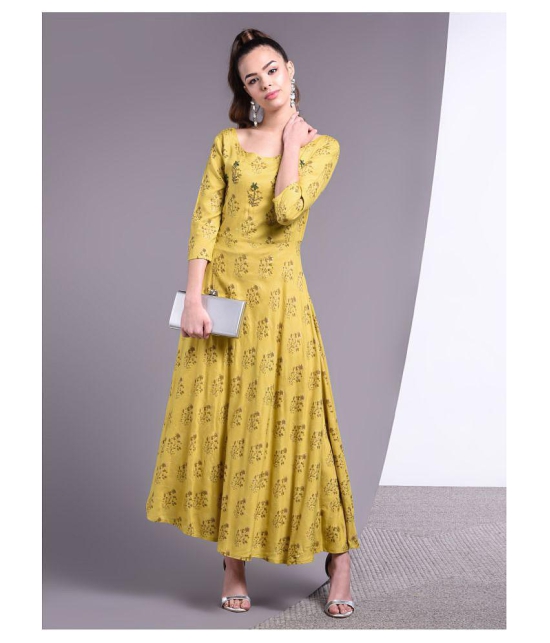 Doriya - Yellow Rayon Women's Flared Kurti - XXL