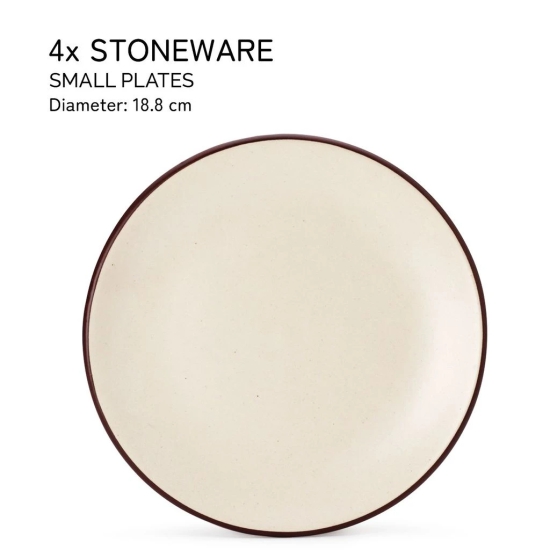 Reactive Handpainted Premium Ceramic 4 Small Plates | Quarter Plates | Stoneware | Microwave and Dishwasher Safe | Pack of 4 | Off White