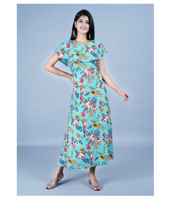 Rangun Crepe Turquoise A- line Dress - Single - M