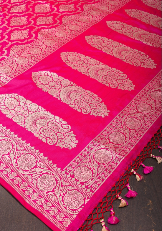 Pink Dual tone Pure Katan Silk Banarasi Saree with Persian Trellis Jaal Weave | SILK MARK CERTIFIED