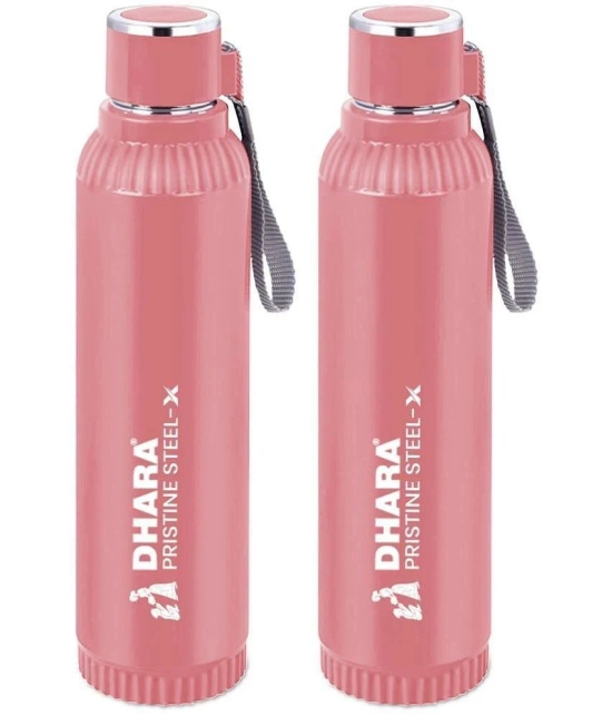 Dhara Stainless Steel Peach Stainless Steel Water Bottle 700 mL ( Set of 2 ) - Peach