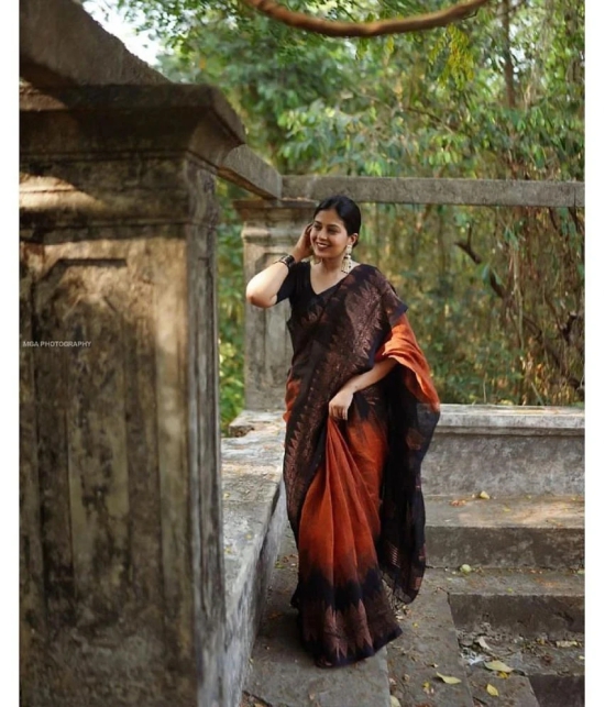 A TO Z CART Banarasi Silk Embellished Saree With Blouse Piece - Orange ( Pack of 1 ) - Orange