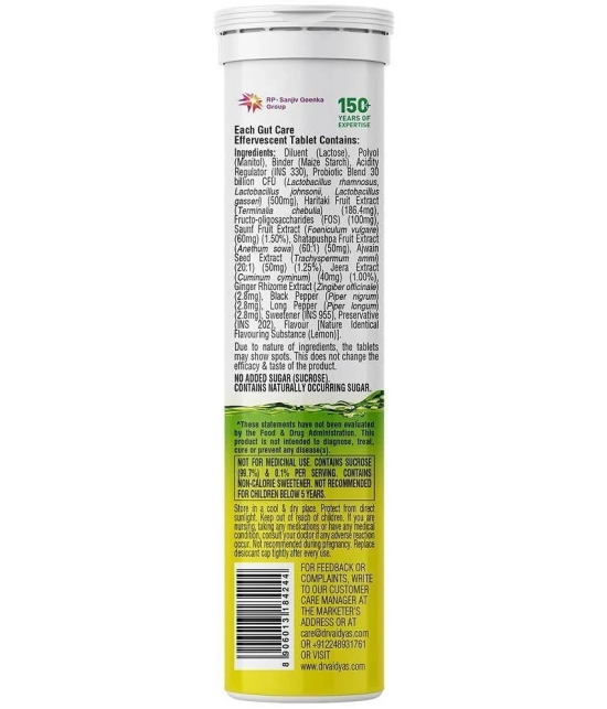 Dr. Vaidyas Gut Care Effervescent Tablets | 15 Tablets(Pack of 1) Nimbu Pani Flavour