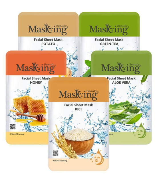 Masking Beauty Potato Green Tea Honey Aloe Vera Rice Face Sheet Mask 100 ml Pack of 5