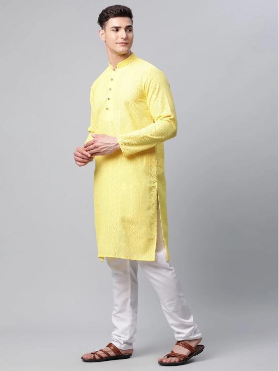 Jompers Mens Embroiderd Kurta Pajama-S / Yellow