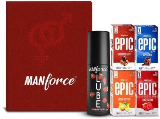 MANFORCE Epic Love Redbox  4 Epic Condoms + 1 Lubricant Gel | Gift for Romantic Ones Condom  (Set of 5  40 Sheets)