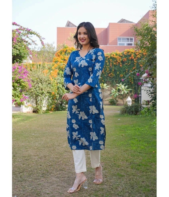 Vbuyz Cotton Printed Angrakha Womens Kurti - Blue ( Pack of 1 ) - None